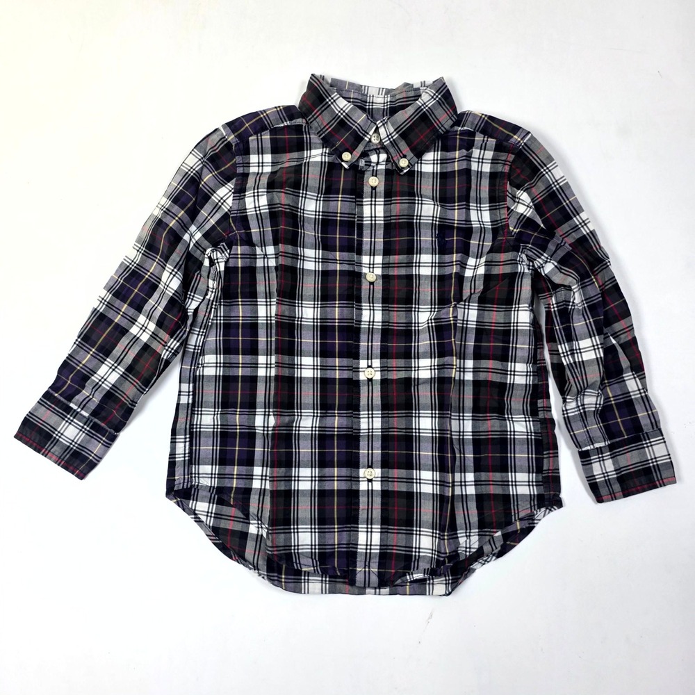 Polo Ralph Lauren Button Down Shirt Boys 3T Black Plaid Long Sleeve Pony Logo